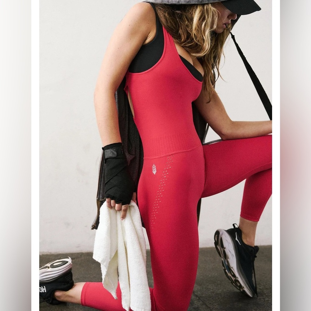 NWOT Free People Movement Good Karma Onesie In Berry Red!